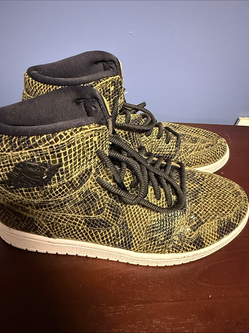 High-Top Rare Nike Jordan Women's Sneakers in Green Snake Print